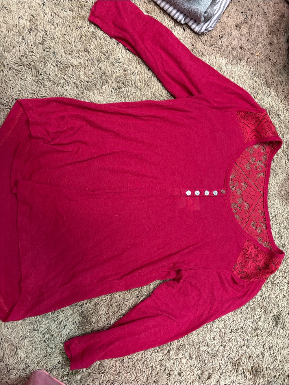 Women’s Lace Back Henley Blouse - Pink